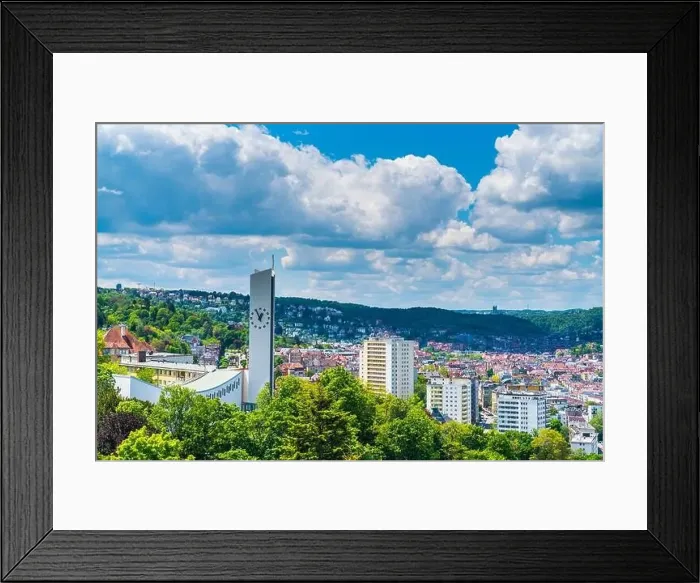 Framed Print : Germany, Stuttgart city skyline view above the roofs of the houses Framed Print : Germany, Stuttgart city skyline view above the roofs of the houses