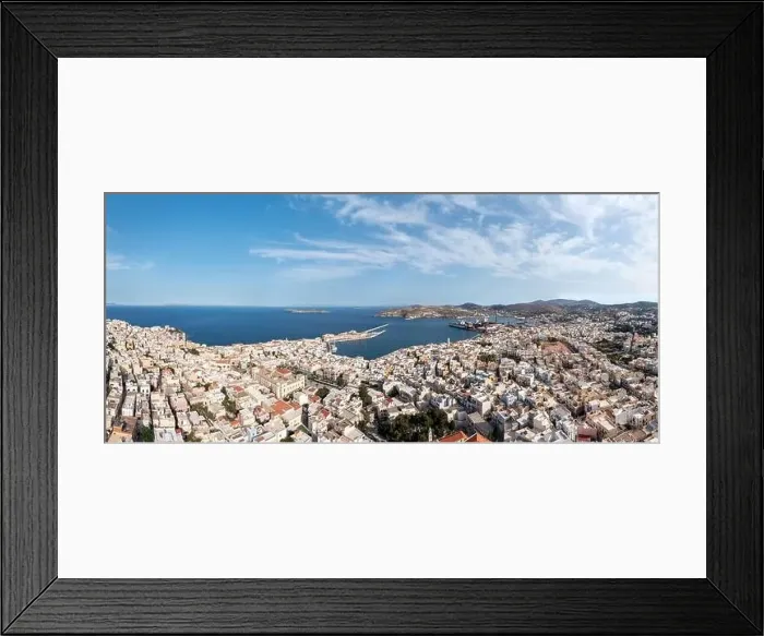 Framed Print : Syros island, Greece, Cyclades capital Ermoupolis cityscape panorama