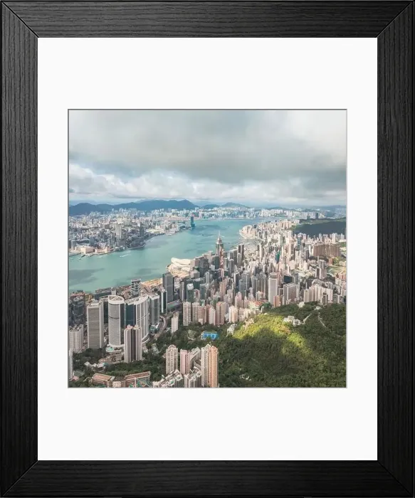 Framed Print : Amazing aerial view of the Victoria Harbour of Hong Kong, Clear sunny day, drone shot panorama Framed Print : Amazing aerial view of the Victoria Harbour of Hong Kong, Clear sunny day, drone shot panorama