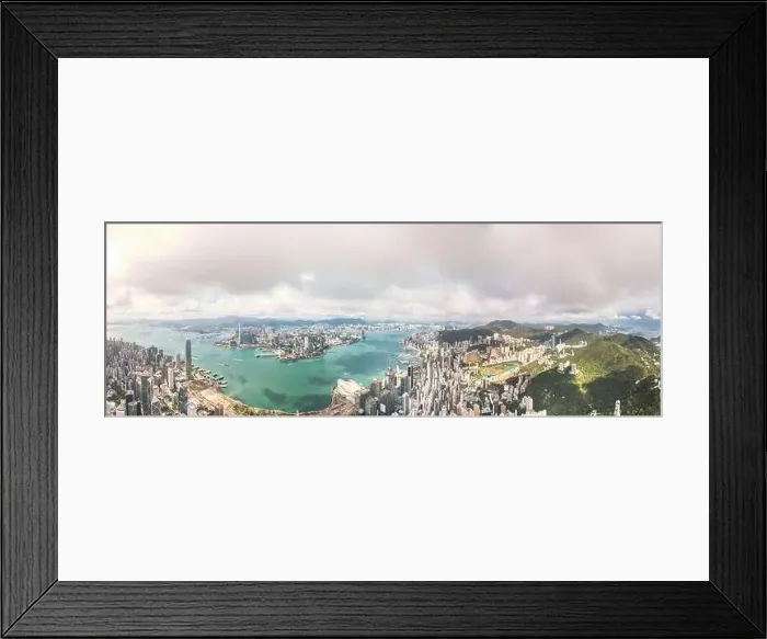 Framed Print : Amazing aerial view of the Victoria Harbour of Hong Kong, Clear sunny day, drone shot panorama Framed Print : Amazing aerial view of the Victoria Harbour of Hong Kong, Clear sunny day, drone shot panorama