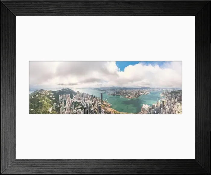 Framed Print : Amazing aerial view of the Victoria Harbour of Hong Kong, Clear sunny day, drone shot panorama Framed Print : Amazing aerial view of the Victoria Harbour of Hong Kong, Clear sunny day, drone shot panorama