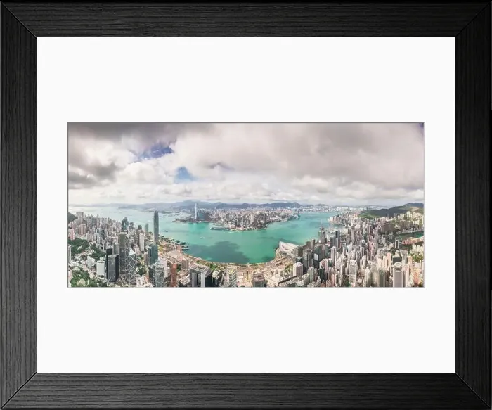 Framed Print : Amazing aerial view of the Victoria Harbour of Hong Kong, Clear sunny day, drone shot panorama Framed Print : Amazing aerial view of the Victoria Harbour of Hong Kong, Clear sunny day, drone shot panorama