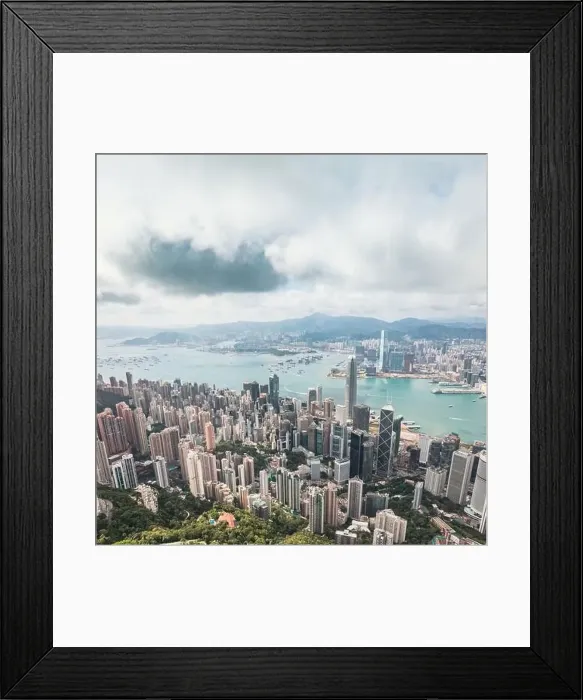 Framed Print : Amazing aerial view of the Victoria Harbour of Hong Kong, Clear sunny day, drone shot panorama Framed Print : Amazing aerial view of the Victoria Harbour of Hong Kong, Clear sunny day, drone shot panorama