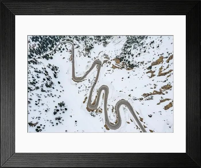 Framed Print : Aerial view of twisting road in the mountains of Italy Framed Print : Aerial view of twisting road in the mountains of Italy