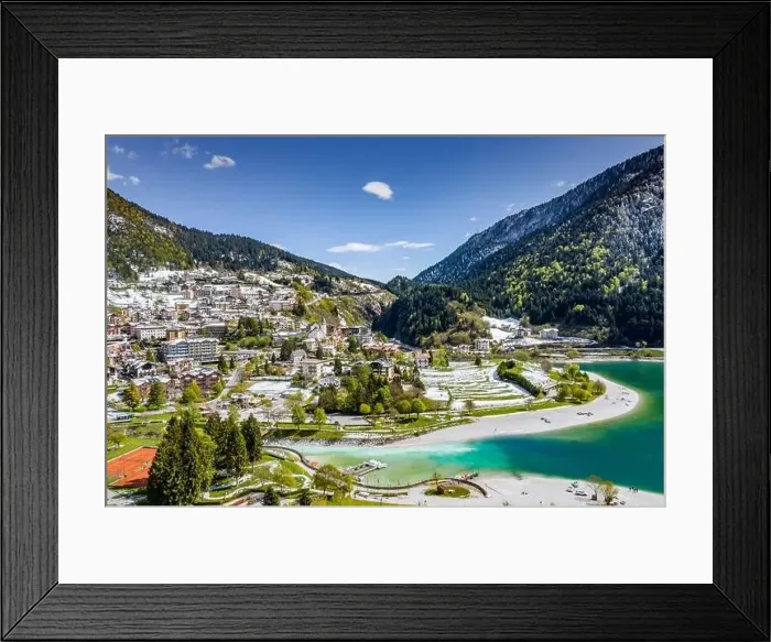 Framed Print : The Improbable aerial landscape of village Molveno Framed Print : The Improbable aerial landscape of village Molveno