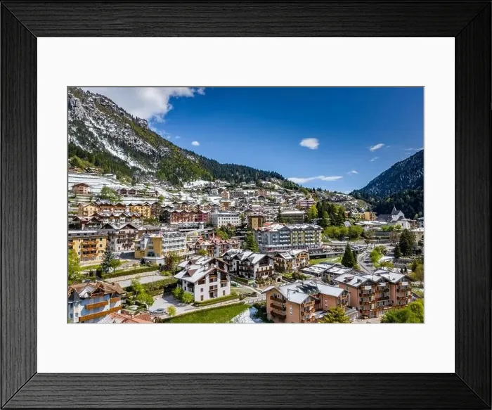 Framed Print : The Improbable aerial landscape of village Molveno Framed Print : The Improbable aerial landscape of village Molveno