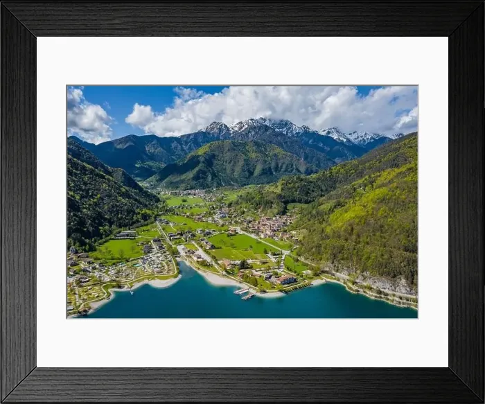 Framed Print : The Improbable aerial landscape of village Molveno Framed Print : The Improbable aerial landscape of village Molveno