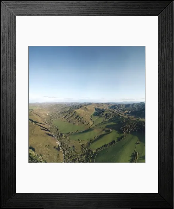 Framed Print : Drone view of autumn meadow hiils and forest Framed Print : Drone view of autumn meadow hiils and forest
