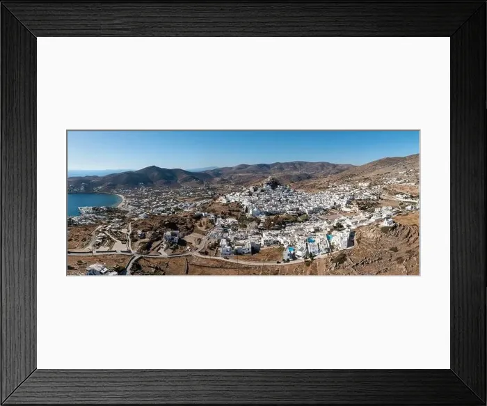 Framed Print : Ios island, Greece Cyclades. Chora town panorama aerial drone view Framed Print : Ios island, Greece Cyclades. Chora town panorama aerial drone view