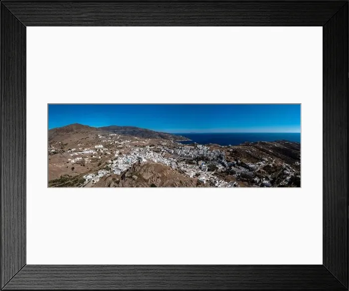 Framed Print : Greece Cyclades. Ios island, Chora town panorama aerial drone view Framed Print : Greece Cyclades. Ios island, Chora town panorama aerial drone view