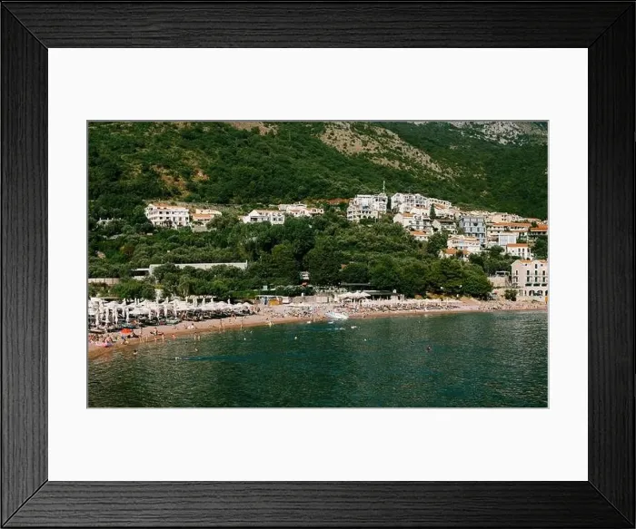 Framed Print : View of the beach with sun loungers Framed Print : View of the beach with sun loungers