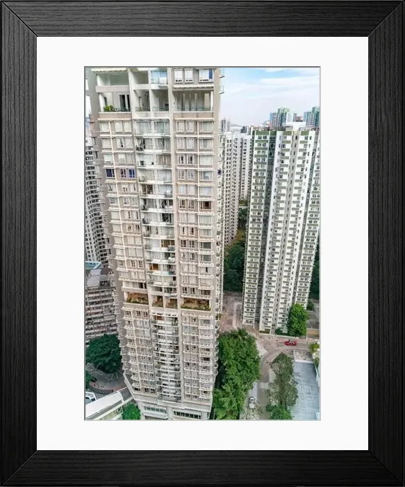 Framed Print : The view of residential neighborhood and skyscrapers from rooftop in Hong Kong