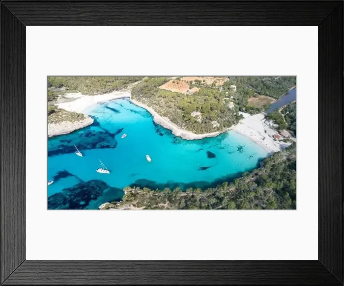Framed Print : Aerial view of Cala Mondrago, Mallorca island, Spain Framed Print : Aerial view of Cala Mondrago, Mallorca island, Spain