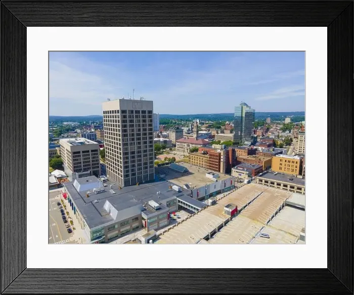 Framed Print : Worcester city center aerial view including Mercantile Center building near city hall with modern skyline at background Framed Print : Worcester city center aerial view including Mercantile Center building near city hall with modern skyline at background