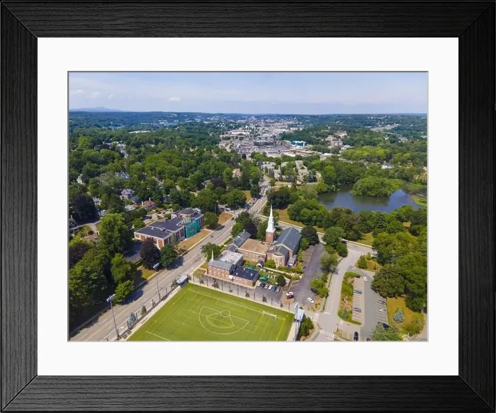 Framed Print : First Baptist Church aerial view at 111 Park Avenue and Salisbury Pond in summer in Downtown Worcester Framed Print : First Baptist Church aerial view at 111 Park Avenue and Salisbury Pond in summer in Downtown Worcester