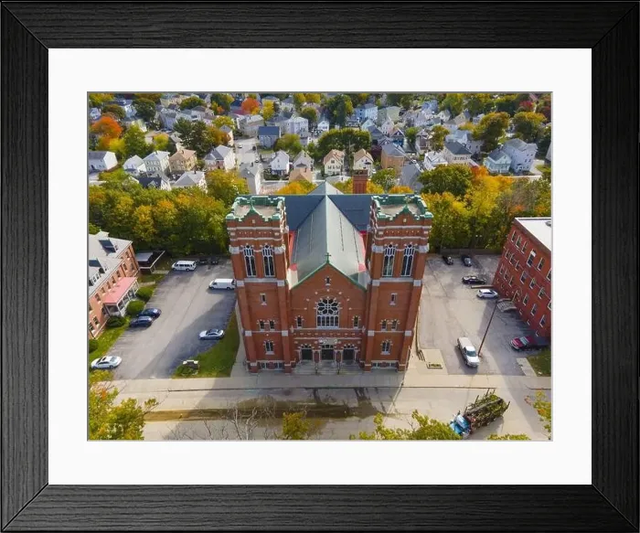 Framed Print : Belmont AME Zion Church aerial view in fall with fall foliage at 55 Illinois Street in city of Worcester Framed Print : Belmont AME Zion Church aerial view in fall with fall foliage at 55 Illinois Street in city of Worcester