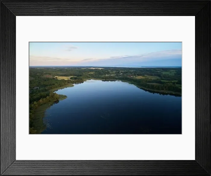 Framed Print : Clean pond aerial view on sunset light in natural landscape