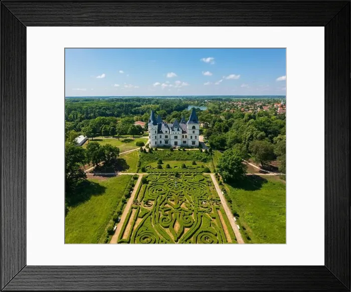 Framed Print : Tiszadob, Hungary - Aerial view about castle Andrassy near river Tisza Framed Print : Tiszadob, Hungary - Aerial view about castle Andrassy near river Tisza