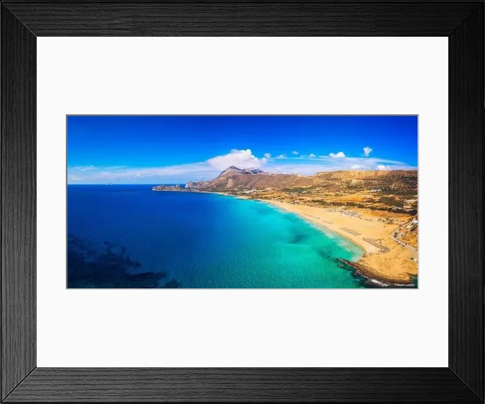 Framed Print : Aerial shot of beautiful turquoise beach Falasarna (Falassarna) in Crete Framed Print : Aerial shot of beautiful turquoise beach Falasarna (Falassarna) in Crete