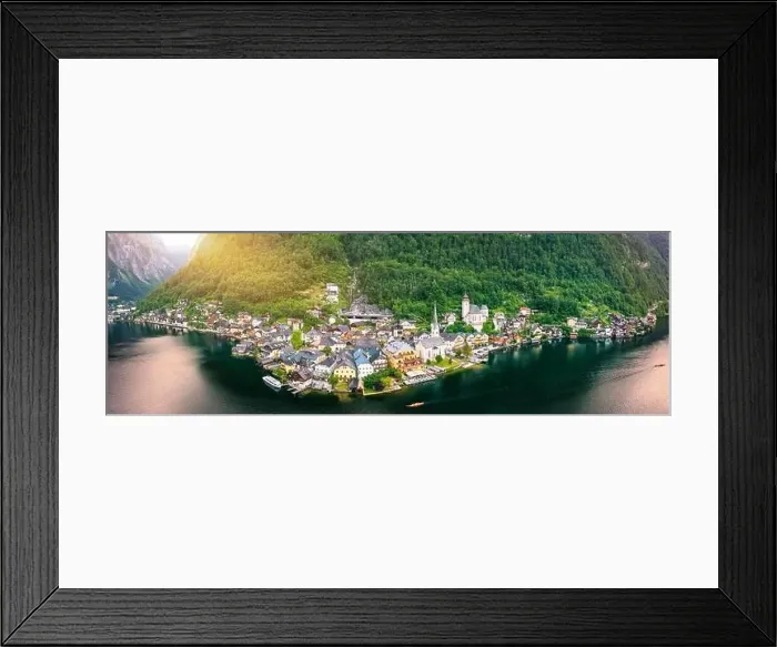 Framed Print : Aerial view of austrian mountain village Hallstatt and Hallstatter lake Framed Print : Aerial view of austrian mountain village Hallstatt and Hallstatter lake