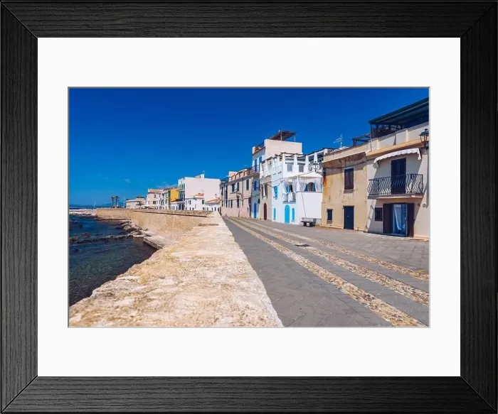 Framed Print : Alghero old town, Alghero street view on a beautiful day Framed Print : Alghero old town, Alghero street view on a beautiful day