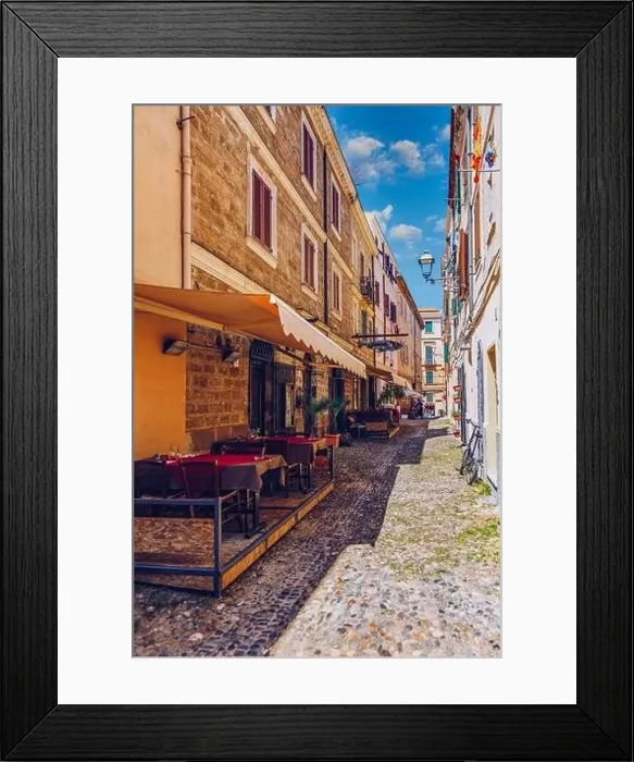 Framed Print : Alghero old town, Alghero street view on a beautiful day Framed Print : Alghero old town, Alghero street view on a beautiful day