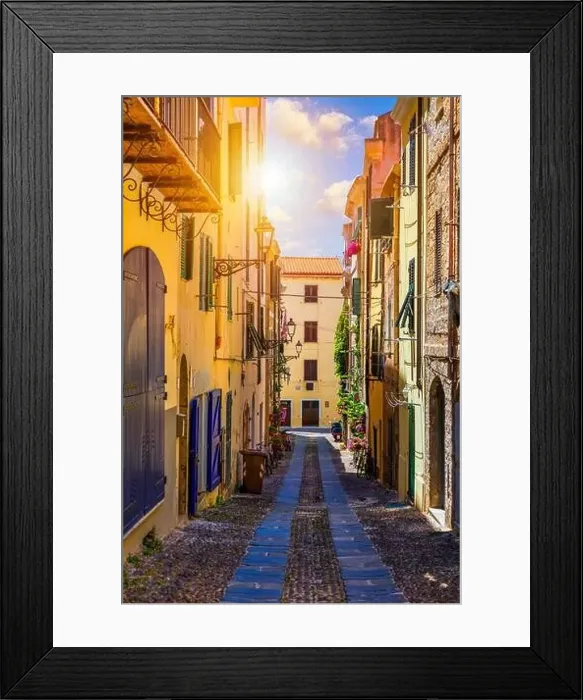 Framed Print : Alghero old town, Alghero street view on a beautiful day