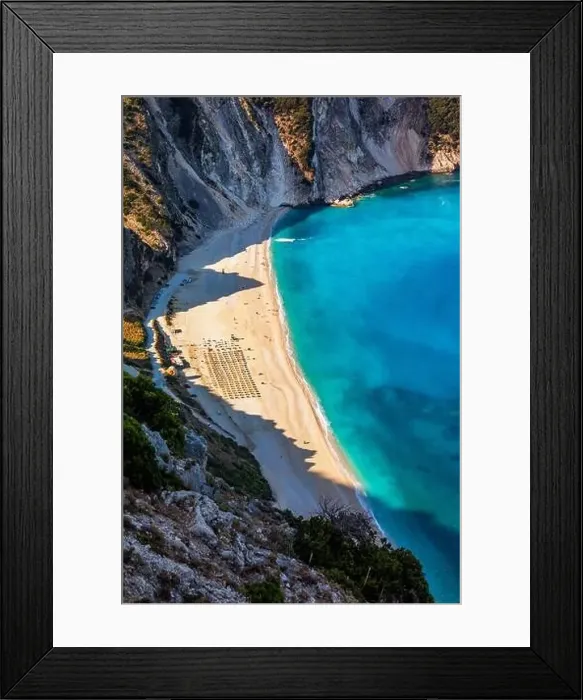 Framed Print : Aerial drone view of iconic turquoise and sapphire bay and beach of Myrtos Framed Print : Aerial drone view of iconic turquoise and sapphire bay and beach of Myrtos