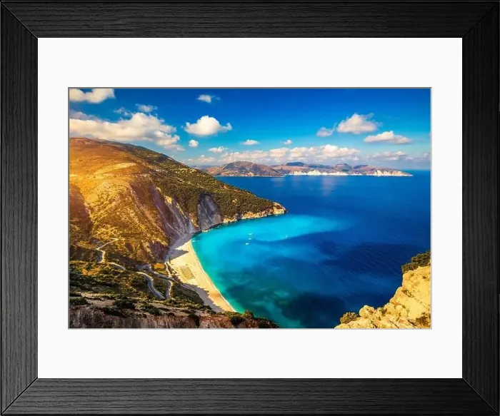 Framed Print : Famous Myrtos beach from overlook Framed Print : Famous Myrtos beach from overlook