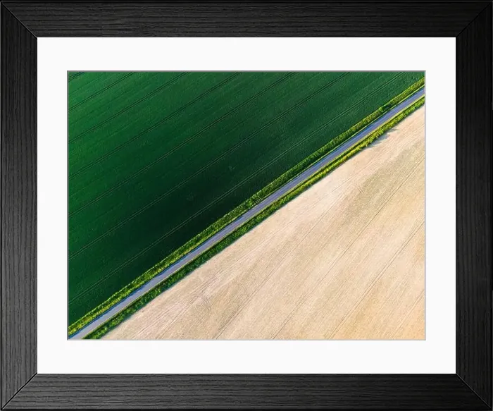 Framed Print : Road Trough Farm Fields. aerial Drone View Framed Print : Road Trough Farm Fields. aerial Drone View