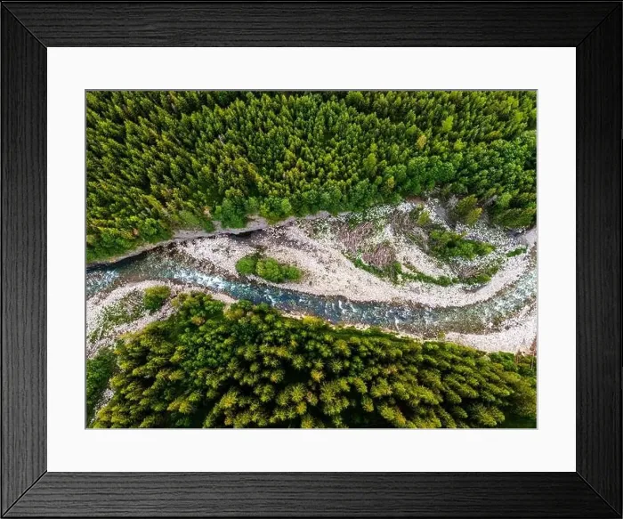 Framed Print : Top Down View at Bialka River in Green Forest, Poland Framed Print : Top Down View at Bialka River in Green Forest, Poland