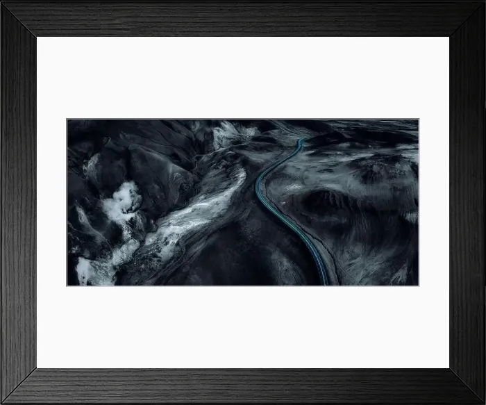 Framed Print : Aerial panoramic view on road in Iceland Framed Print : Aerial panoramic view on road in Iceland