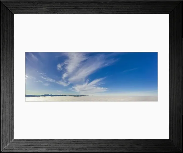 Framed Print : View from the drone at dawn over the clouds with mountains on the grassland Framed Print : View from the drone at dawn over the clouds with mountains on the grassland