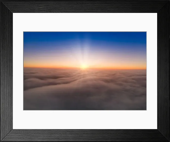 Framed Print : View from the drone at dawn over the clouds with mountains on the grassland Framed Print : View from the drone at dawn over the clouds with mountains on the grassland