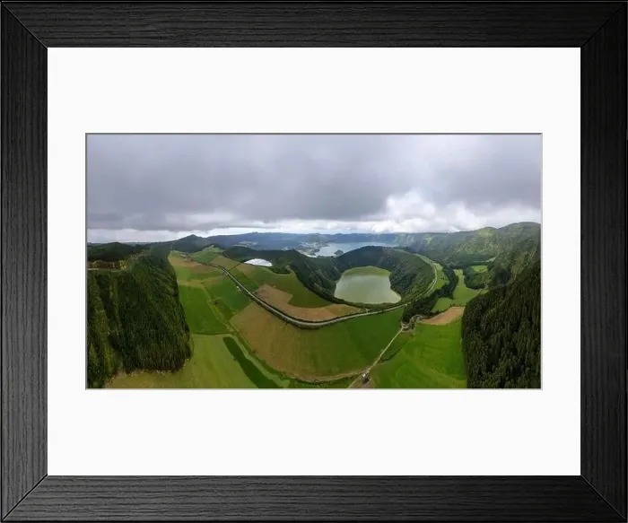 Framed Print : Azores landscape view. Aerial view of the lagoons on the island of Sao Miguel Framed Print : Azores landscape view. Aerial view of the lagoons on the island of Sao Miguel