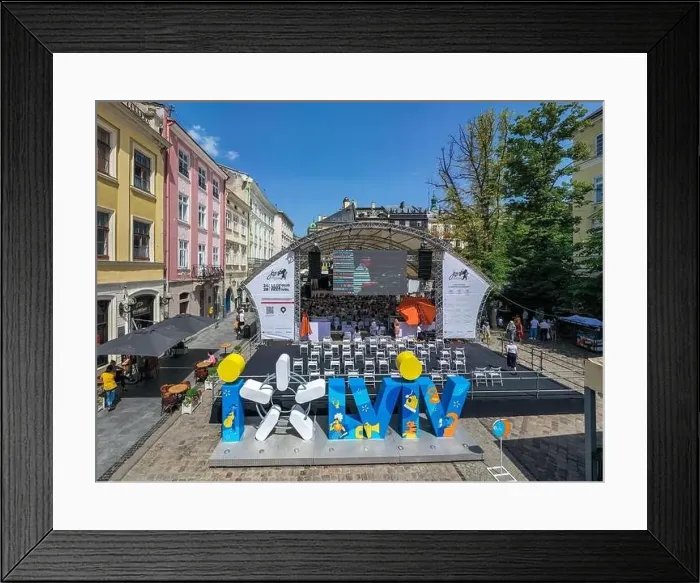 Framed Print : Lviv, Ukraine - June 24, 2021: Leopolis Jazz Fest 2021. Stage on Rynok Square Framed Print : Lviv, Ukraine - June 24, 2021: Leopolis Jazz Fest 2021. Stage on Rynok Square
