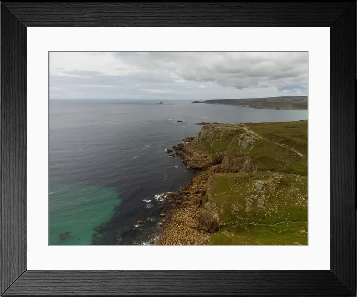 Framed Print : Lands end cornwall england uk aerial drone Framed Print : Lands end cornwall england uk aerial drone