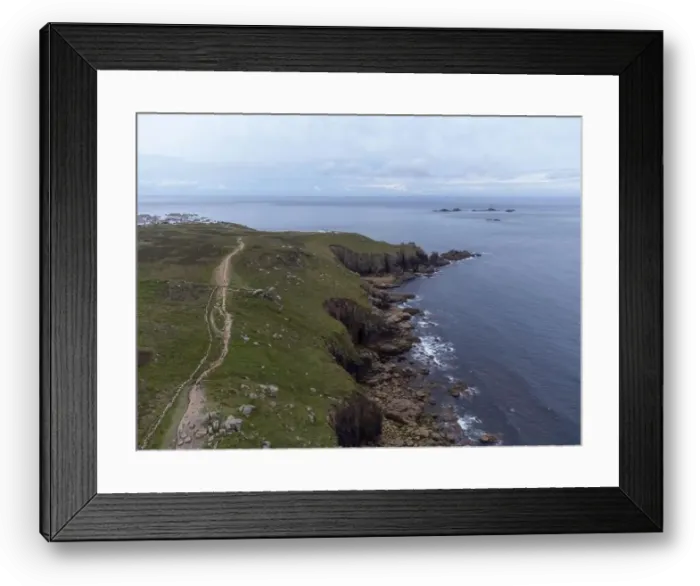 Framed Print : Lands end cornwall england uk aerial drone Framed Print : Lands end cornwall england uk aerial drone