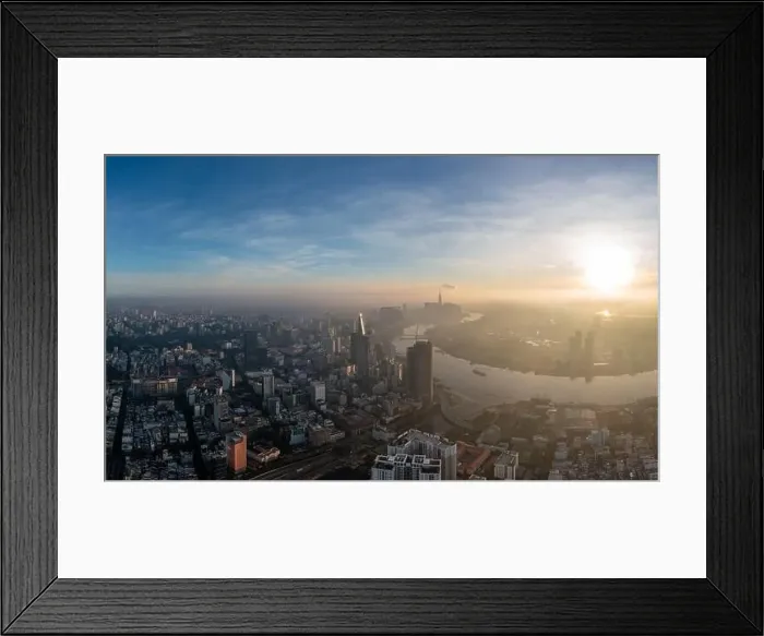 Framed Print : Aerial photo of Ho Chi Minh city in the sunrise time Framed Print : Aerial photo of Ho Chi Minh city in the sunrise time