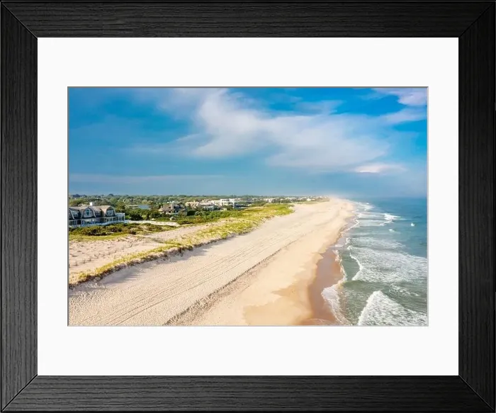 Framed Print : Aerial view of Cooper's Beach and the ocean front homes along Meadow Lane, Billionaire Lane, in Southampton, NY Framed Print : Aerial view of Cooper's Beach and the ocean front homes along Meadow Lane, Billionaire Lane, in Southampton, NY