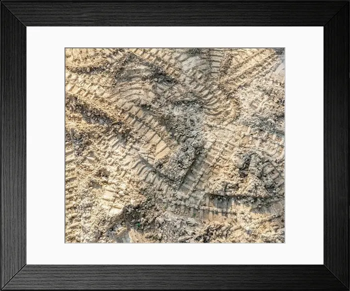 Framed Print : Aerial view of bulldozer tracks in dirt Framed Print : Aerial view of bulldozer tracks in dirt