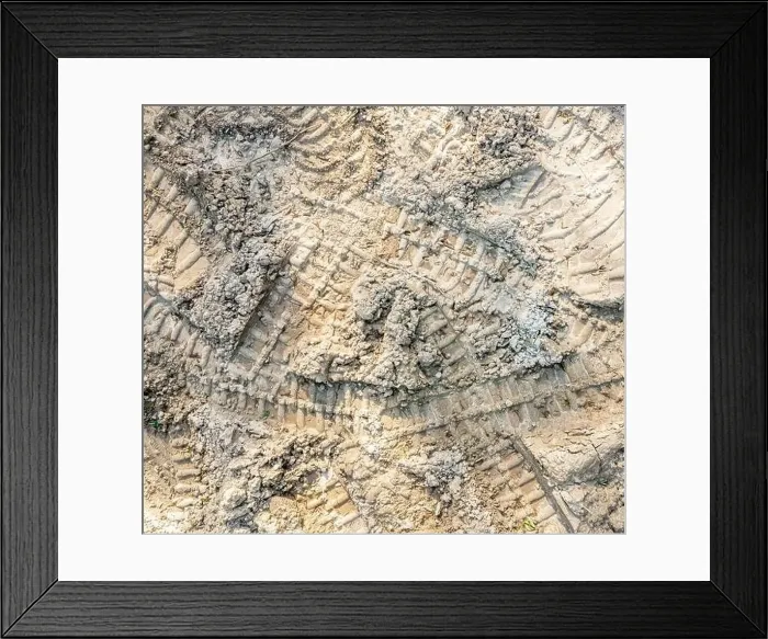 Framed Print : Aerial view of bulldozer tracks in dirt Framed Print : Aerial view of bulldozer tracks in dirt
