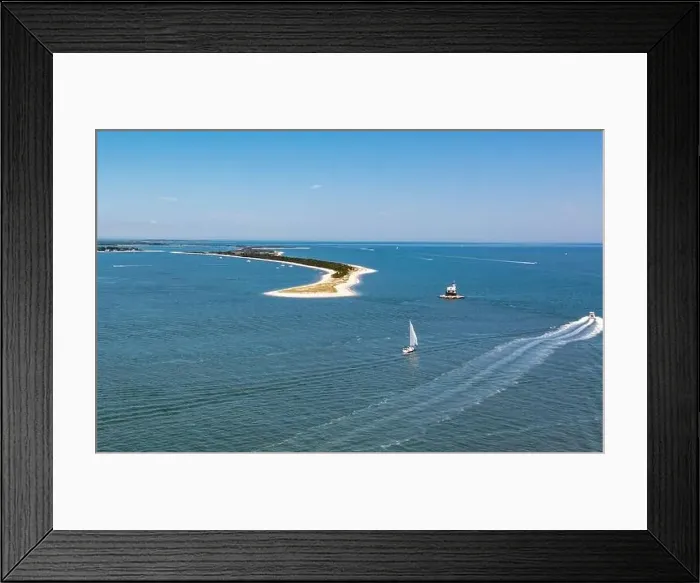 Framed Print : Aerial view of Long Beach Bar Bug Lighthouse, Orient, NY
