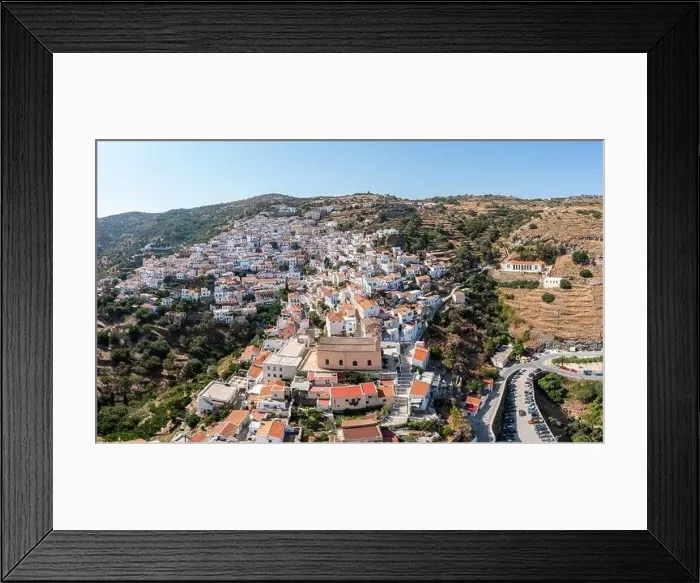 Framed Print : Greece, Kea Tzia island. Ioulida town aerial drone panorama view Framed Print : Greece, Kea Tzia island. Ioulida town aerial drone panorama view