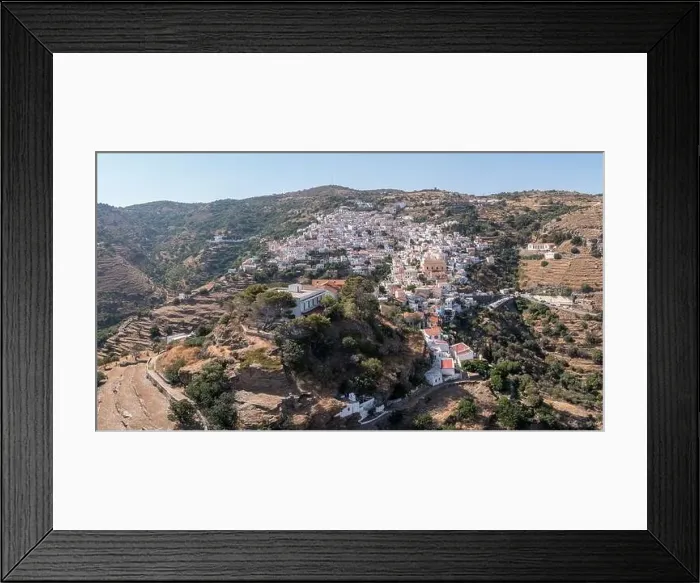 Framed Print : Greece, Kea Tzia island. Ioulida town aerial drone panorama view Framed Print : Greece, Kea Tzia island. Ioulida town aerial drone panorama view