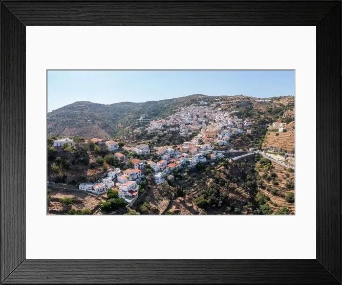 Framed Print : Greece, Kea Tzia island. Ioulida town aerial drone panorama view Framed Print : Greece, Kea Tzia island. Ioulida town aerial drone panorama view