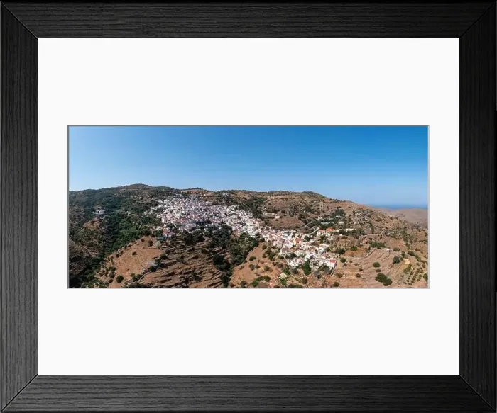 Framed Print : Greece, Kea Tzia island. Ioulida town aerial drone panorama view Framed Print : Greece, Kea Tzia island. Ioulida town aerial drone panorama view