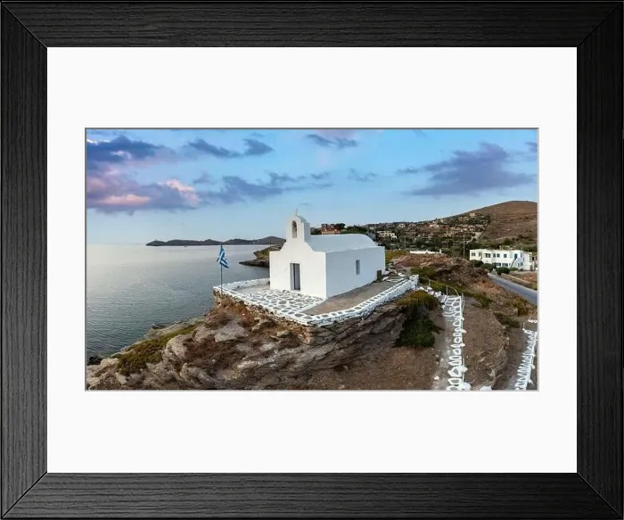 Framed Print : Agios Georgios chapel on a rocky hill at Korissia port Kea Tzia island Framed Print : Agios Georgios chapel on a rocky hill at Korissia port Kea Tzia island