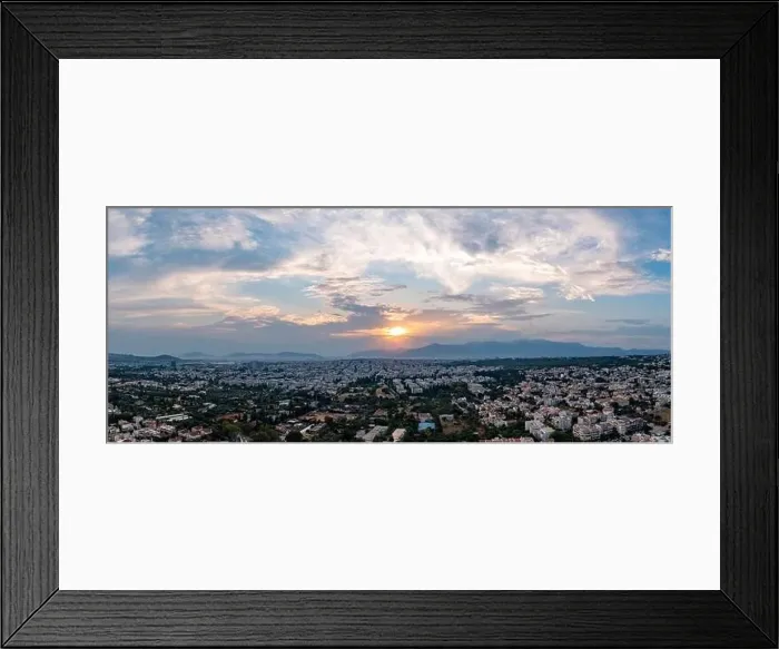 Framed Print : Sunset over Athens, Greece. Aerial drone panoramic view from Penteli mount Framed Print : Sunset over Athens, Greece. Aerial drone panoramic view from Penteli mount