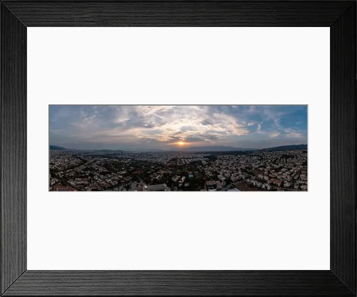 Framed Print : Sunset over Athens, Greece. Aerial drone wide panoramic view from Penteli mount Framed Print : Sunset over Athens, Greece. Aerial drone wide panoramic view from Penteli mount